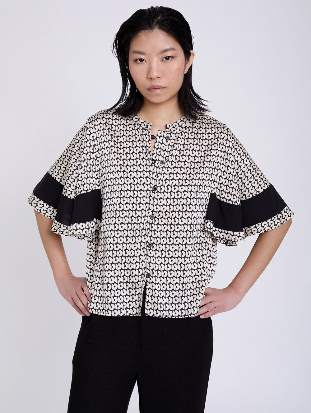 SKATIE BRAND Retro print satin shirt