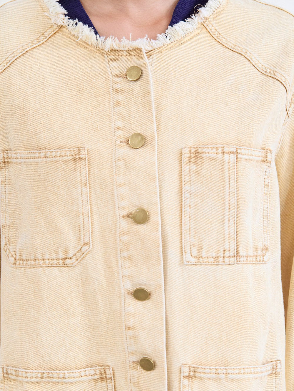 SKATIE BRAND denim jacket  washed effect fringes