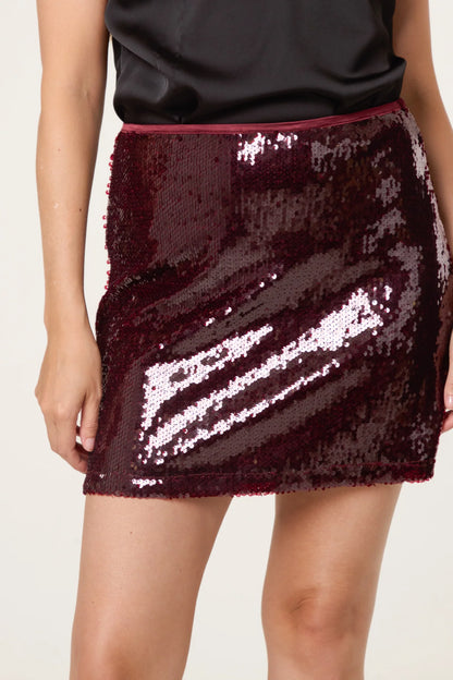 QED LDN sequin mini skirt. Burgundy