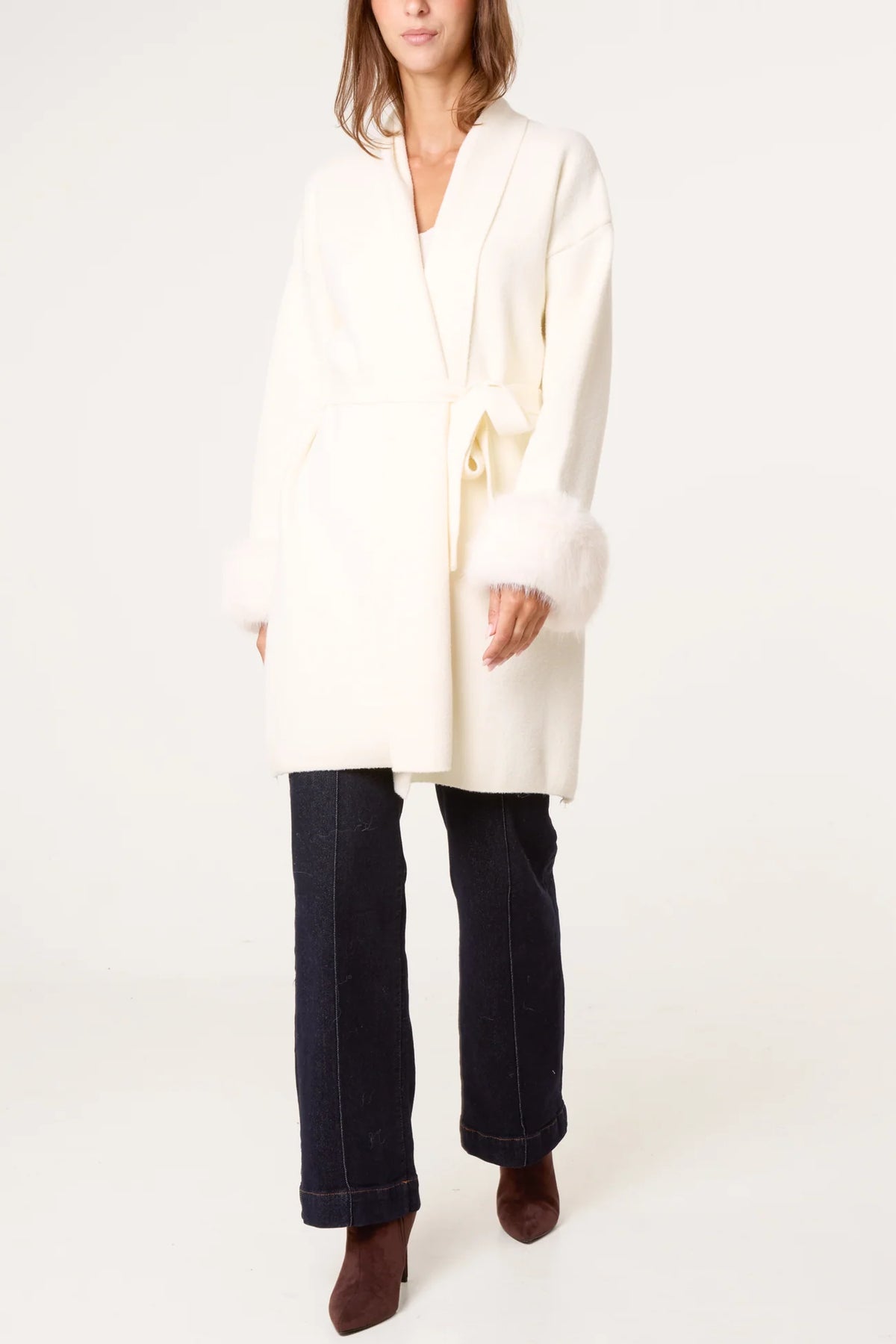Wild Flower. Wrap coat with faux cuffs. Ivory