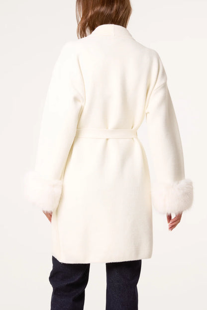 Wild Flower. Wrap coat with faux cuffs. Ivory