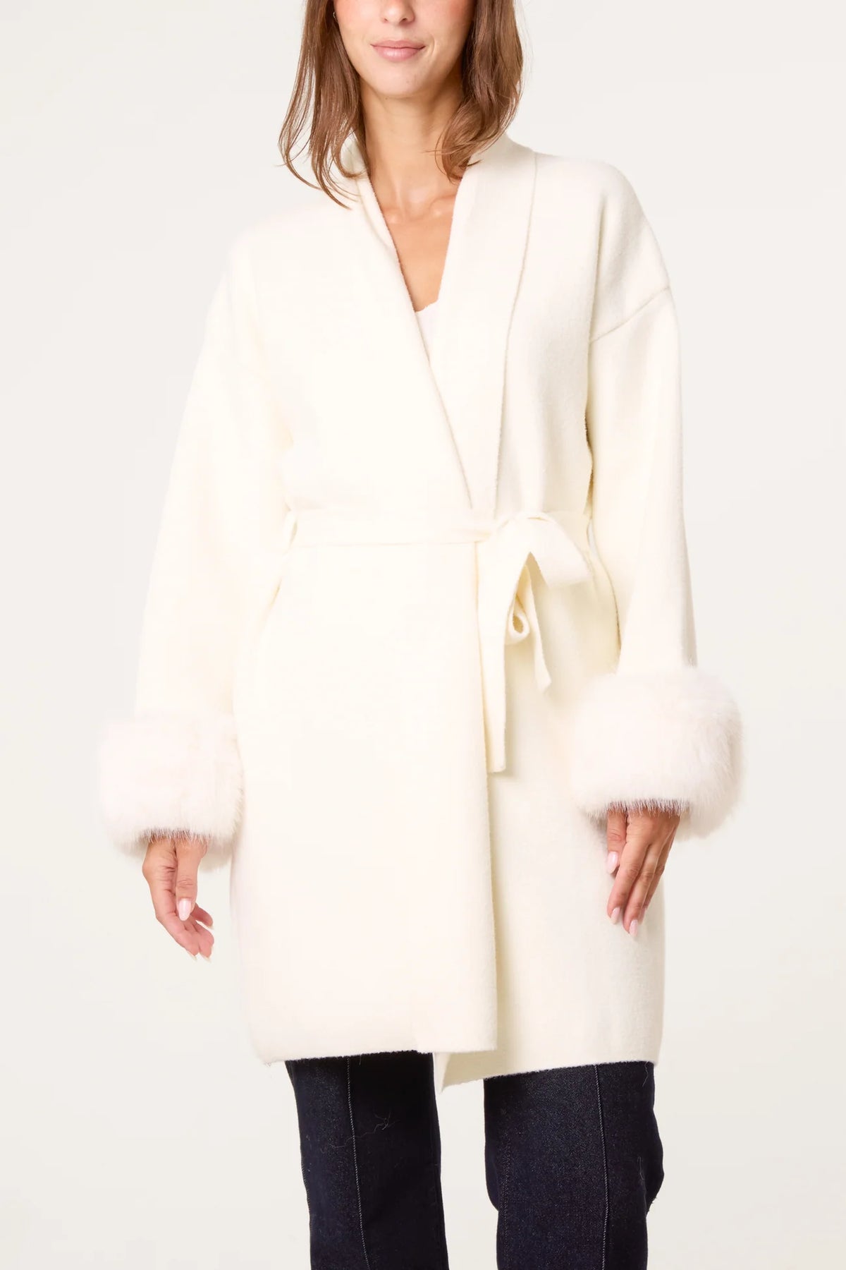 Wild Flower. Wrap coat with faux cuffs. Ivory