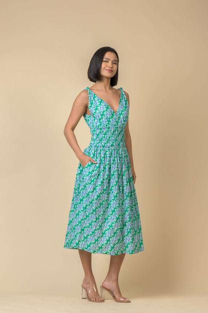 Handprint Dream AN1132B. Lindsay dress. Carnation green