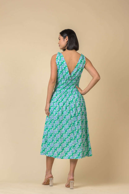 Handprint Dream AN1132B. Lindsay dress. Carnation green