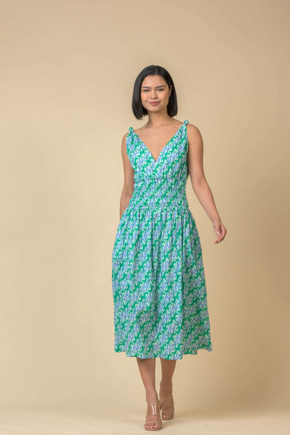 Handprint Dream AN1132B. Lindsay dress. Carnation green