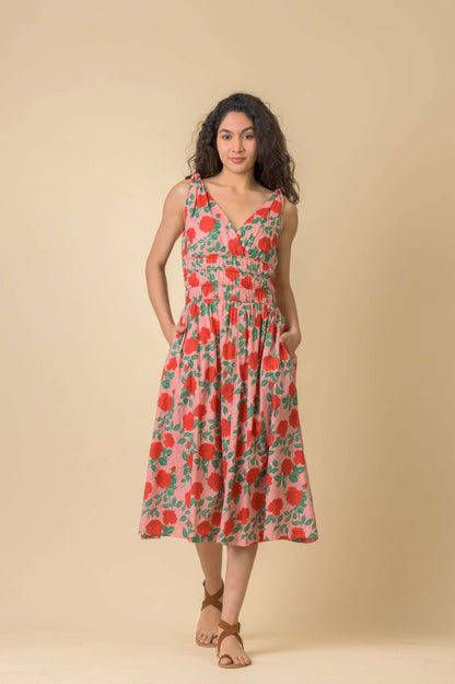 Handprint Dream AN1132C. Lindsay dress. Rouge coral