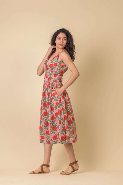 Handprint Dream AN1132C. Lindsay dress. Rouge coral