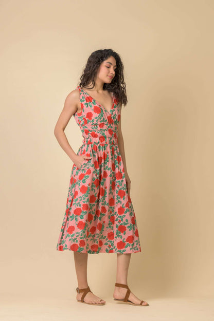 Handprint Dream AN1132C. Lindsay dress. Rouge coral