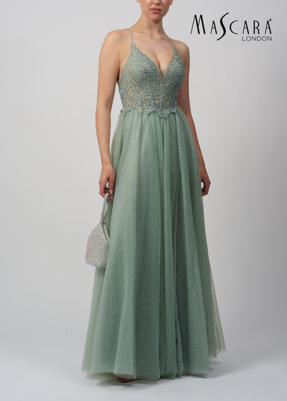 Macara MC12311 cross back Tulle Dress Misty Green