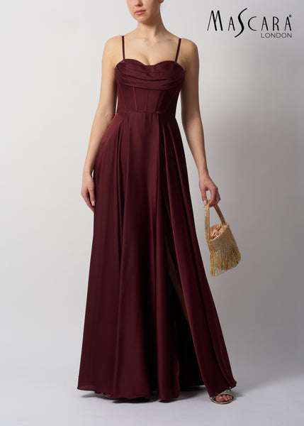 MASCARA MC12314 Satin Corset Dress Burgundy