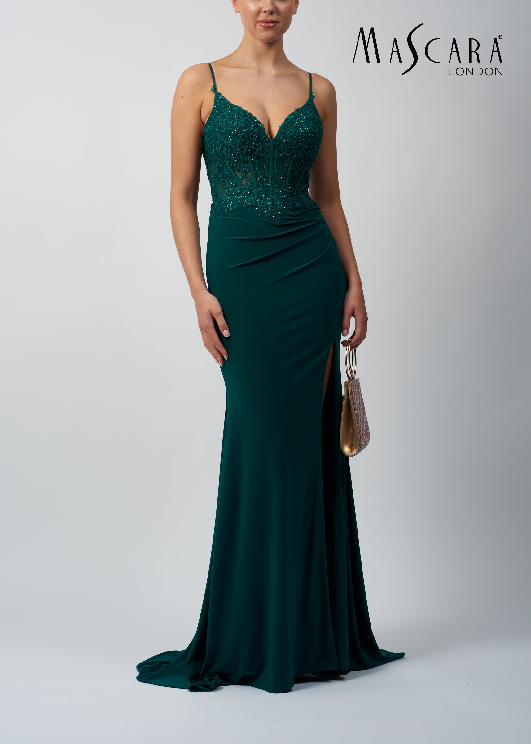 Mascara MC18328 Embelished Tie Back Dress Forest