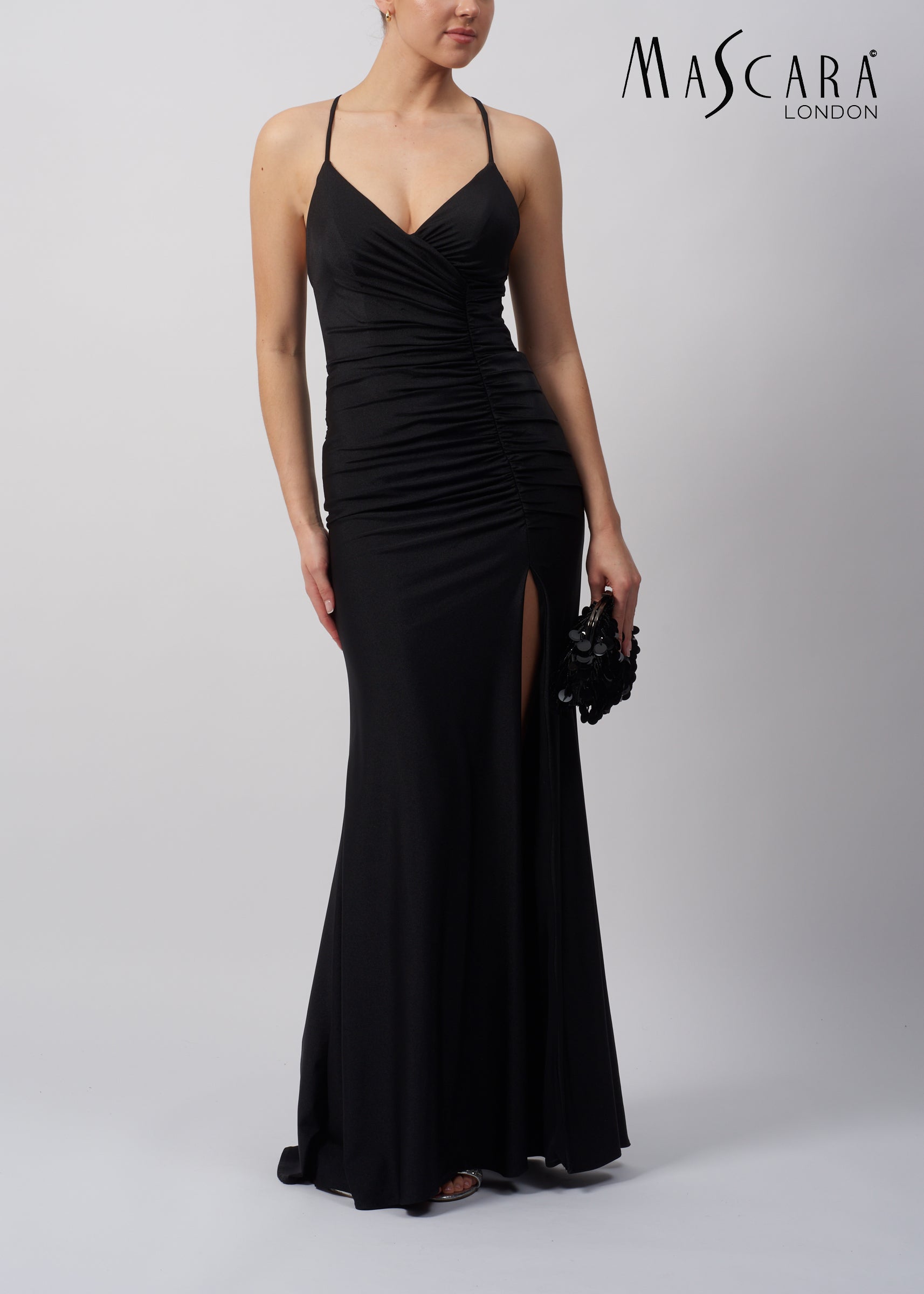 MASCARA MC213326 rushed tie back dress