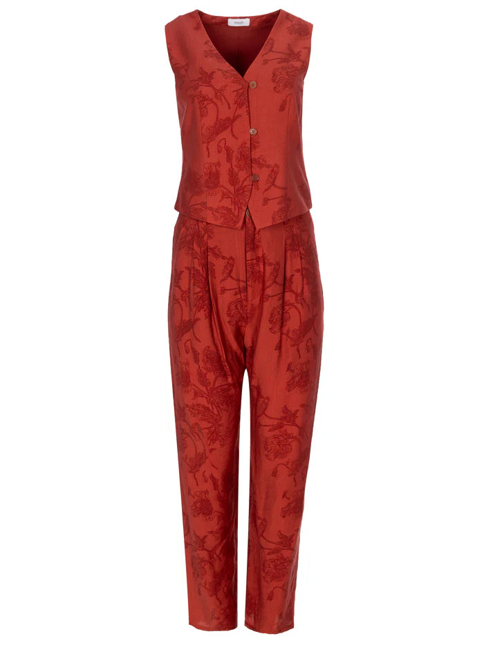 MIOH Montesco. Pleated trousers in botanical floral fabric