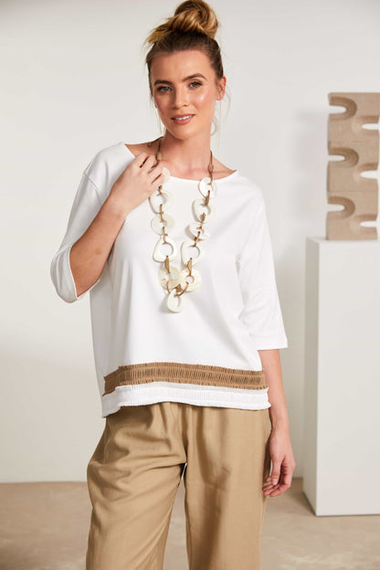 NAYA NAS25123 Jersey top with pleated colour trim hemline