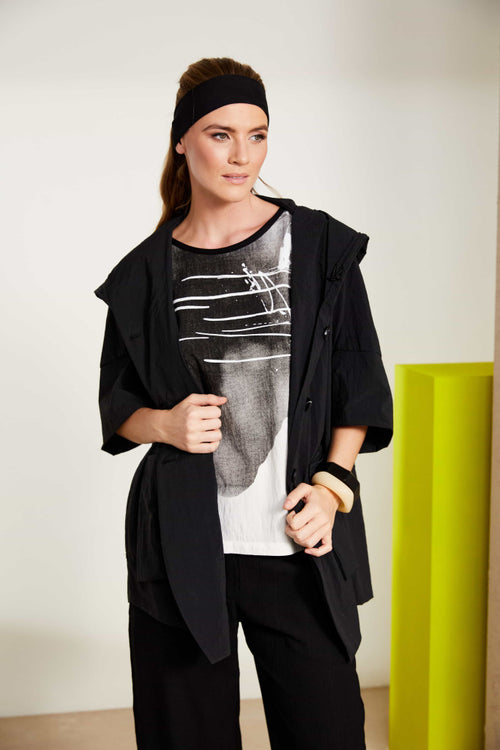 NAYA NAS25192 Hooded crop swing jacket with pocket detail