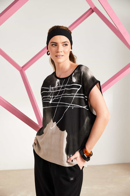 NAYA NAS25205 Spray border drizzle print round neck sleeveless top