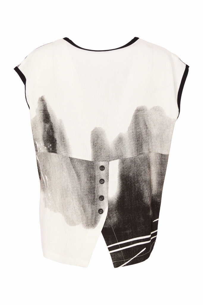 NAYA NAS25205 Spray border drizzle print round neck sleeveless top