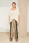 Naya NAS25270 Wide stripe scratch print crop trouser with slit in side seam