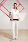 Naya NAS25293Pull up trouser with contrast panel at side seam and zip pocket