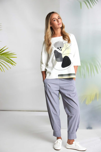 NAYA 26124 Placement Print Top With Contrast Hem panel At Front