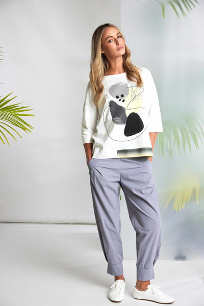 NAYA 26124 Placement Print Top With Contrast Hem panel At Front