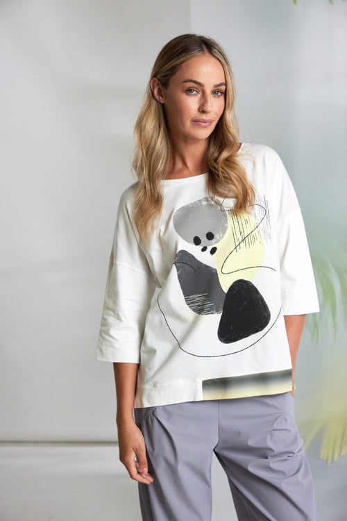 NAYA 26124 Placement Print Top With Contrast Hem panel At Front