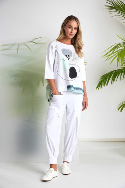 NAYA 26124 Placement Print Top With Contrast Hem panel At Front