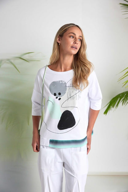 NAYA 26124 Placement Print Top With Contrast Hem panel At Front