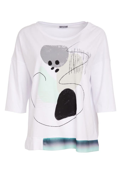 NAYA 26124 Placement Print Top With Contrast Hem panel At Front