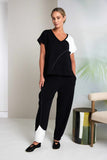 NAYA 26192 Vee Neck Top With Contrast Shoulder Panel