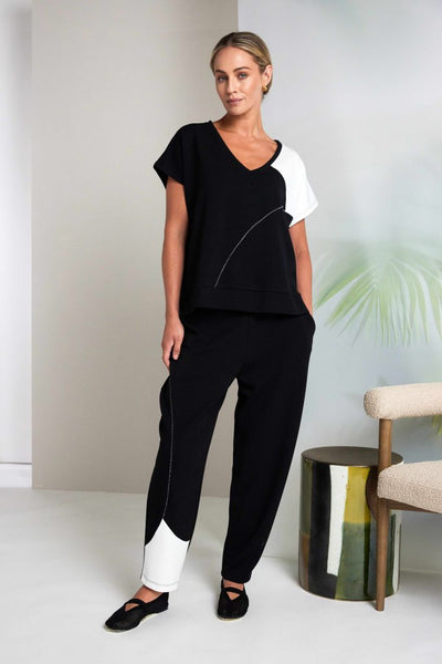 NAYA 26192 Vee Neck Top With Contrast Shoulder Panel