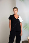 NAYA 26192 Vee Neck Top With Contrast Shoulder Panel