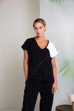NAYA 26192 Vee Neck Top With Contrast Shoulder Panel