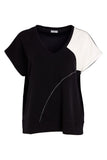 NAYA 26192 Vee Neck Top With Contrast Shoulder Panel