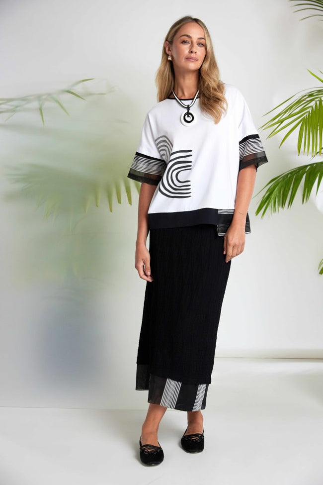 NAYA 26259 Placement Print Top With Stripe Hem Panel And Cuff