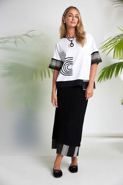 NAYA 26259 Placement Print Top With Stripe Hem Panel And Cuff