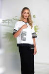 NAYA 26259 Placement Print Top With Stripe Hem Panel And Cuff