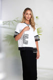 NAYA 26259 Placement Print Top With Stripe Hem Panel And Cuff