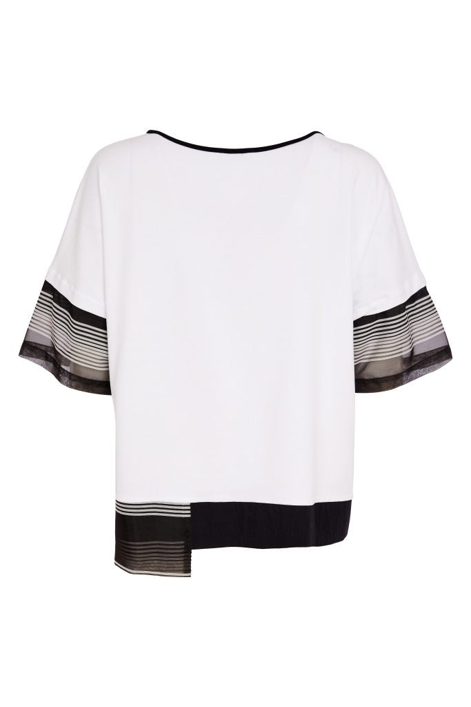 NAYA 26259 Placement Print Top With Stripe Hem Panel And Cuff