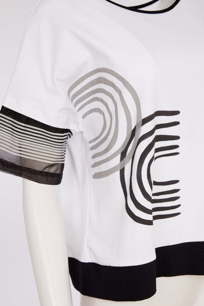 NAYA 26259 Placement Print Top With Stripe Hem Panel And Cuff