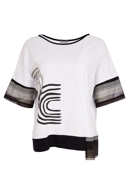 NAYA 26259 Placement Print Top With Stripe Hem Panel And Cuff