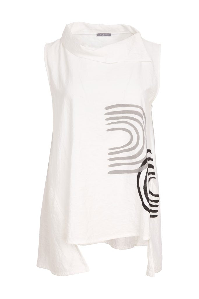 NAYA 26261 Placement Print Top With Collar And Cut Out Hem