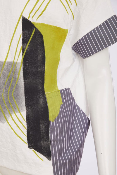 NAYA 26267 Placement Print Collar Top With Stripped Sections