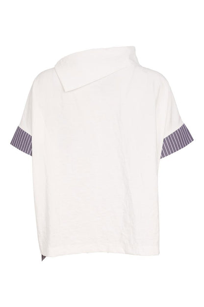 NAYA 26267 Placement Print Collar Top With Stripped Sections
