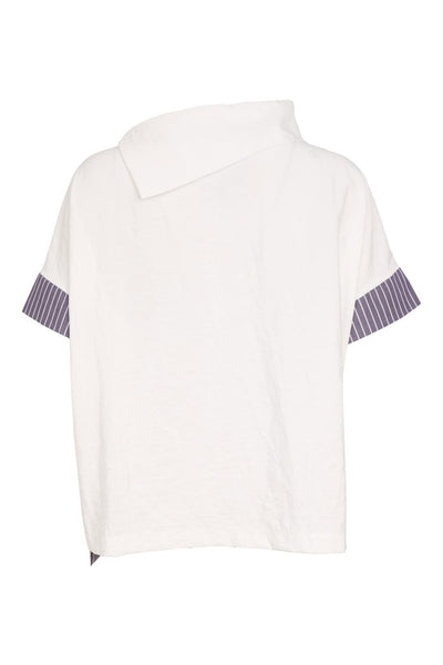 NAYA 26267 Placement Print Collar Top With Stripped Sections