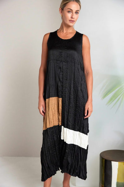 NAYA 26288 Neck Crushed Dress With Colour Bands