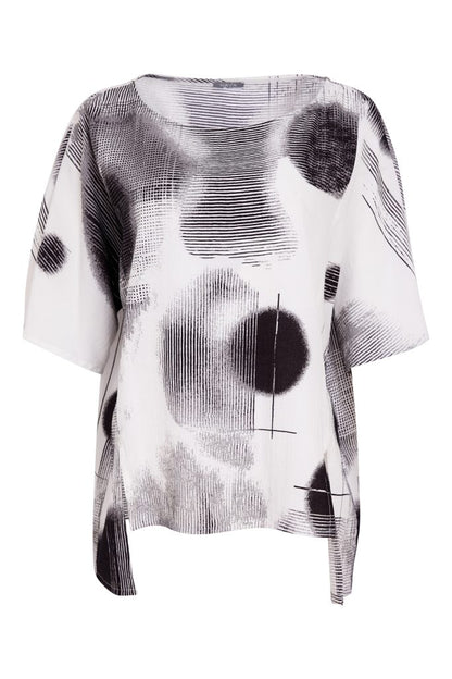 Naya 26311 Blurred Faded Spot Print Square Shape Tunic Top