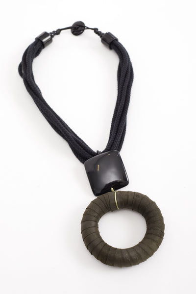NAYA NAW23276 Leather Ring Necklace.