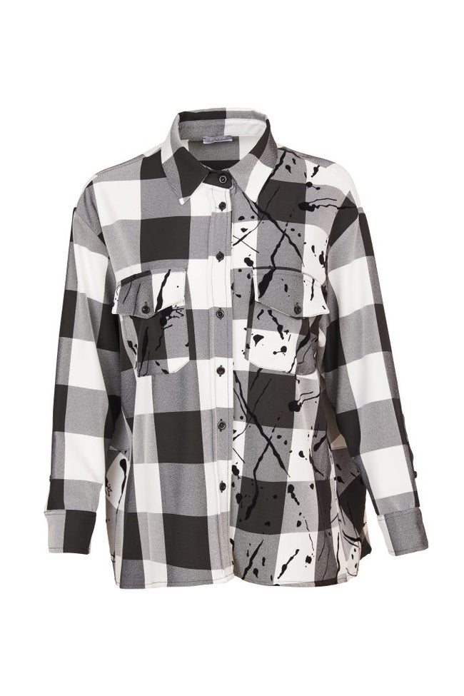 NAYA NAW24199 Check shirt with flocking print