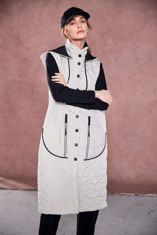 NAYA 2509 Padded long line gilet with contrast zips and trims